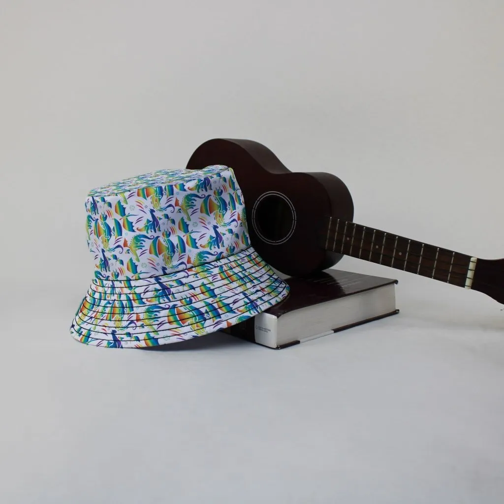 Rainbow Dragons DND Dice White Bucket Hat