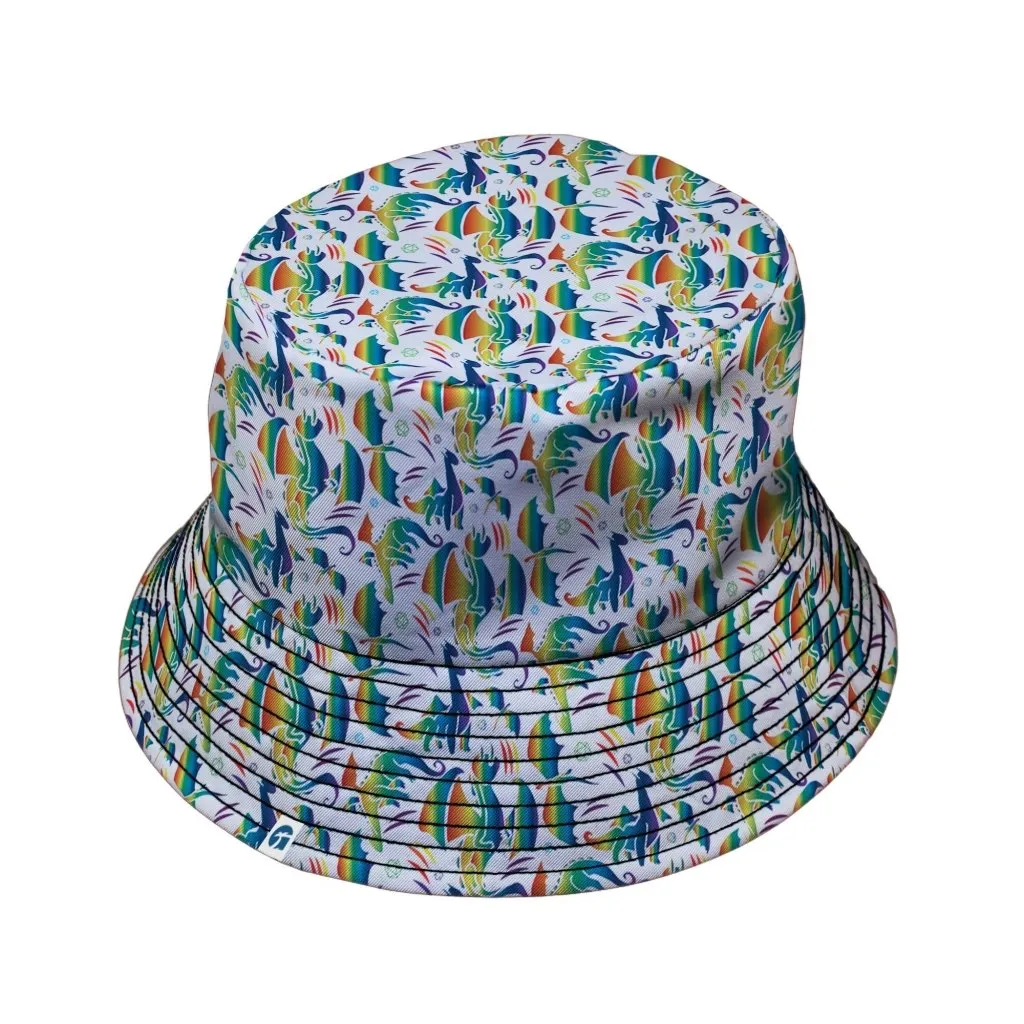 Rainbow Dragons DND Dice White Bucket Hat