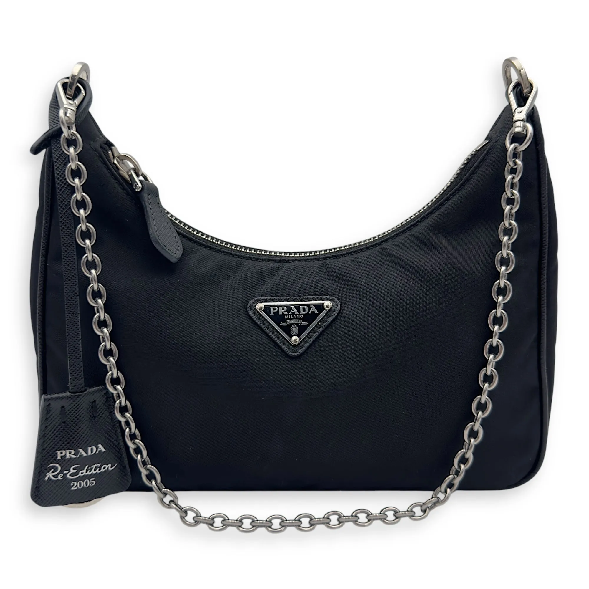 Re-Edition Crossbody Bag Black in Re-Nylon, Silver hardware