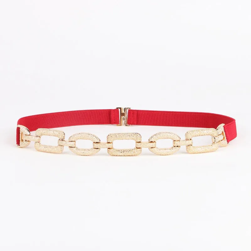 Refined Gold Link Chain Buckle Elastic Waist Belts