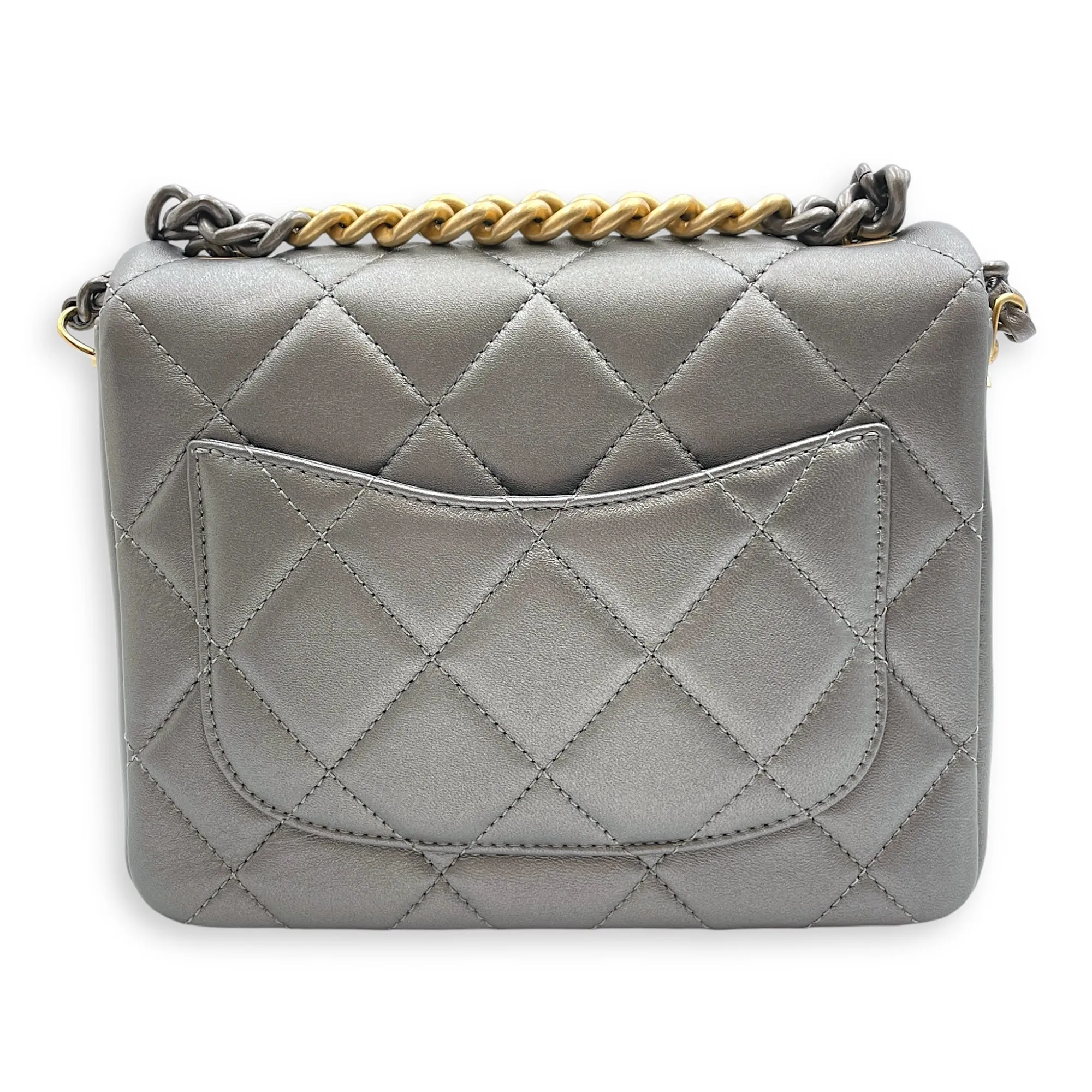 Side Note Metallic Silver Crossbody Bag in Lambskin, Gold/Ruthenium hardware