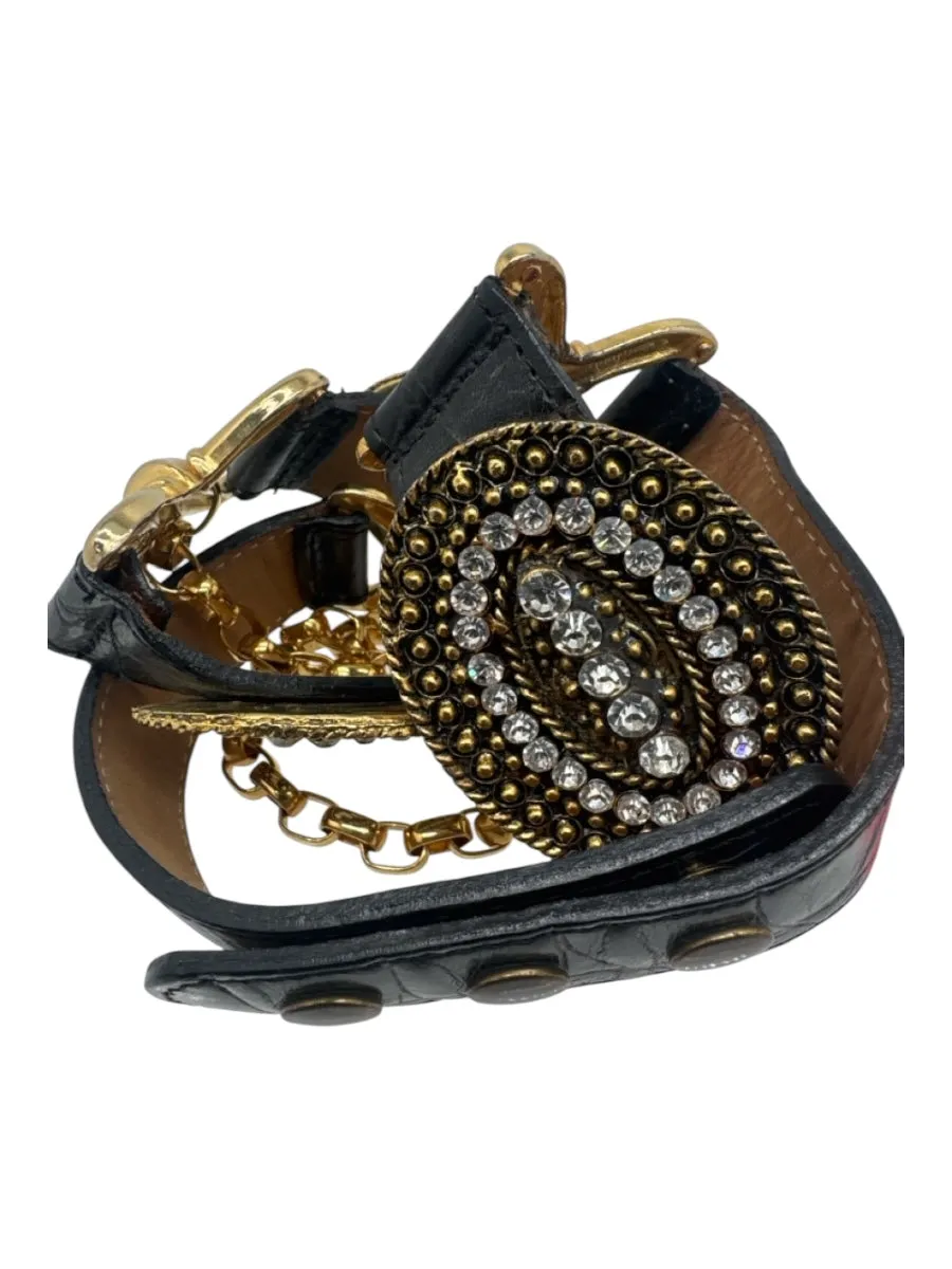 Streets Ahead Black & Gold Leather Rhinestone Chain Detail Belts