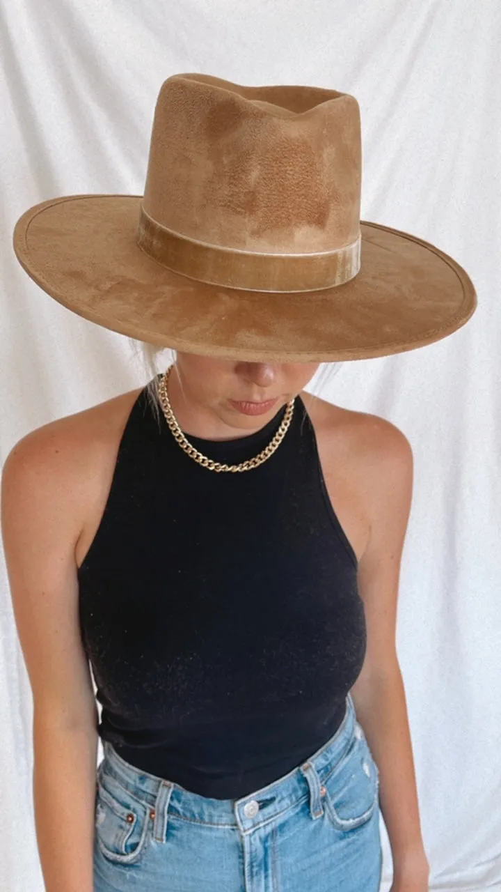 The Luna Banded Suede Hat in Tan