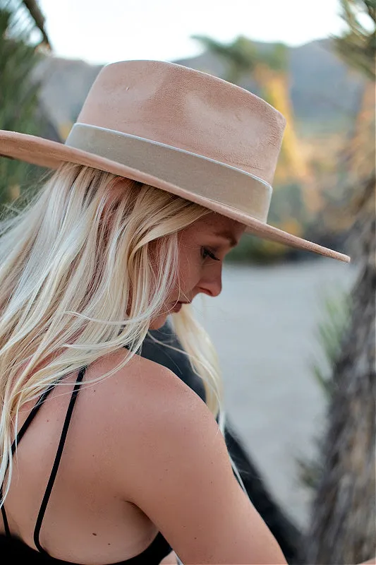 The Luna Banded Suede Hat in Tan