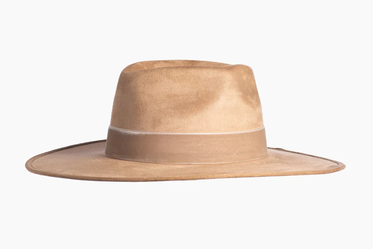 The Luna Banded Suede Hat in Tan