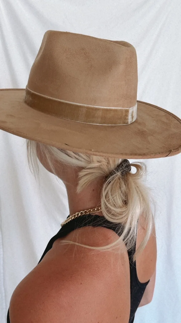 The Luna Banded Suede Hat in Tan