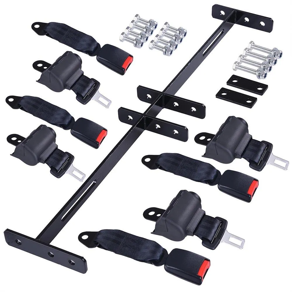 TheLAShop Golf Cart Universal Retractable 4 Seat Belts Bracket Kit